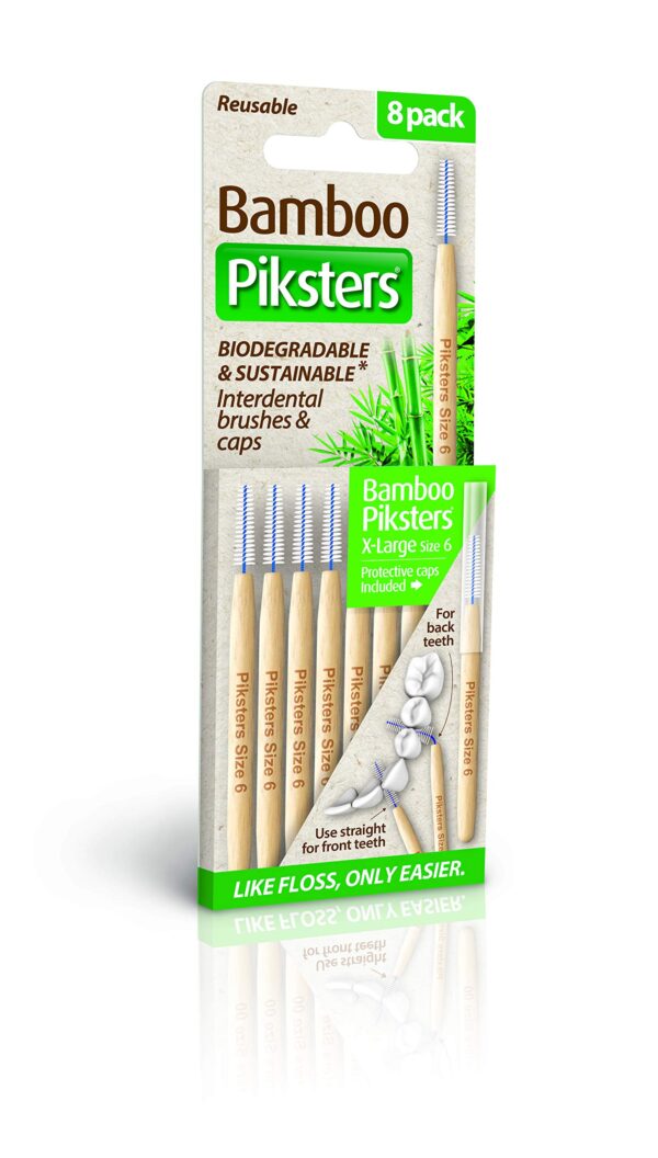 Bamboo Piksters Interdental Brushes | Sizes 00-6 | 8 Pack (8 Pack, Size 6 (Green))