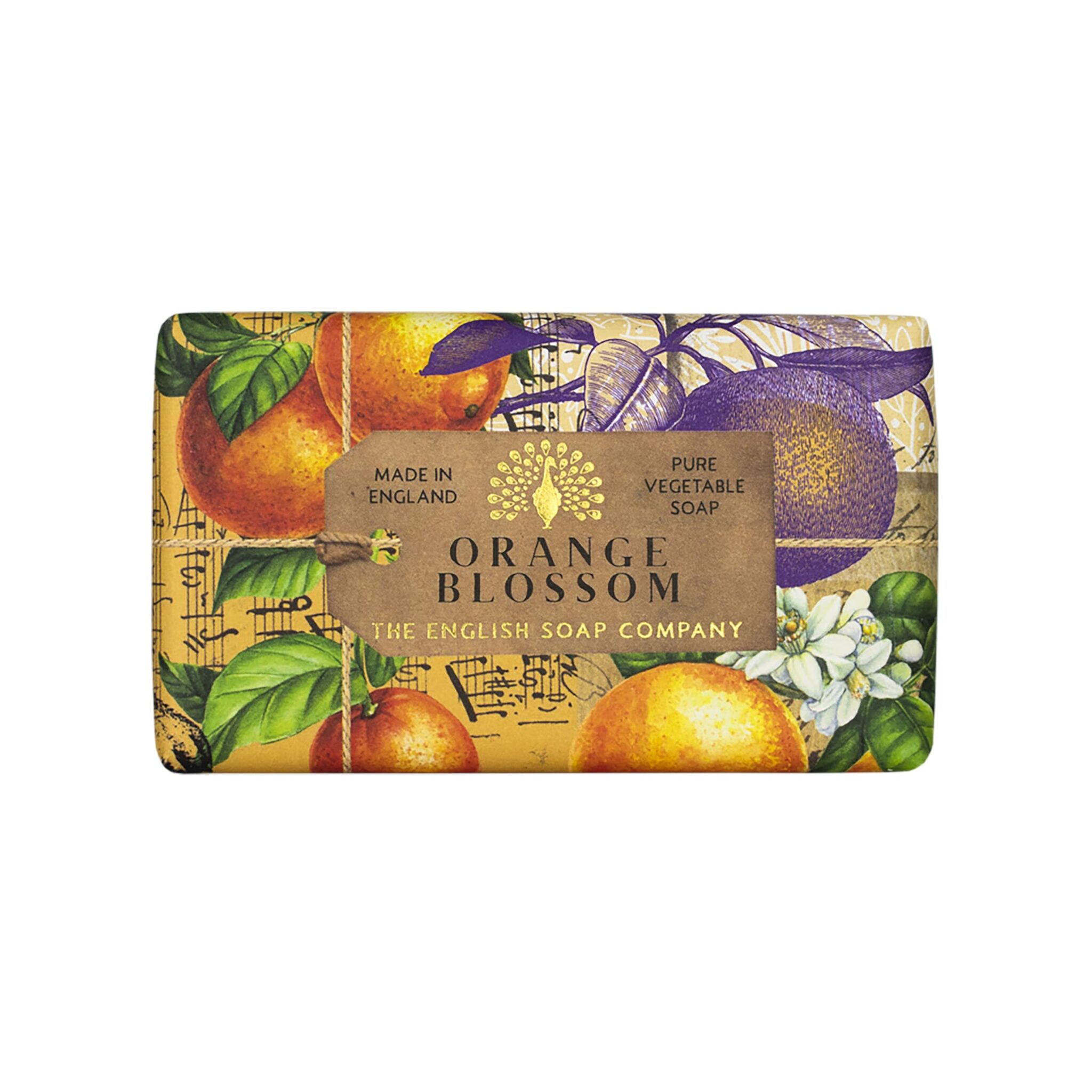 The English Soap Company Anniversary Wrapped Soap Bar, Orange Shea Butter Soap Bar, Moisturising Soap Bar for Face and Body, Orange Blossom Scent 190g