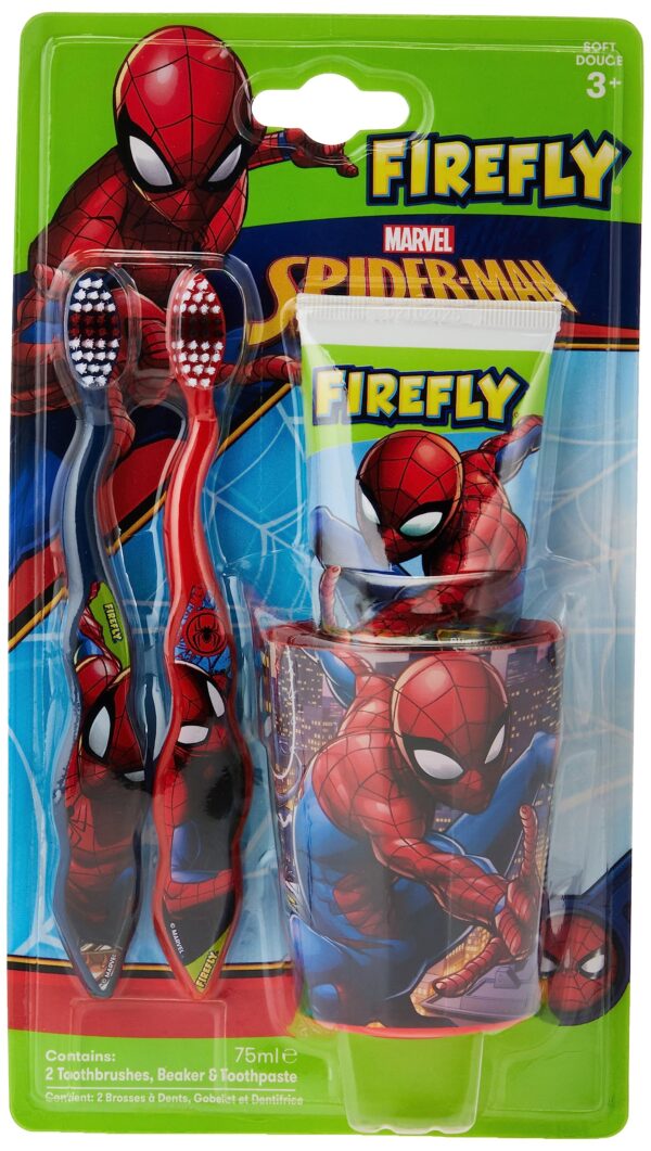 Firefly Spider-Man Dental Care Kids for Children with 2 Brushes, Beaker & Toothpaste (Bubblegum)