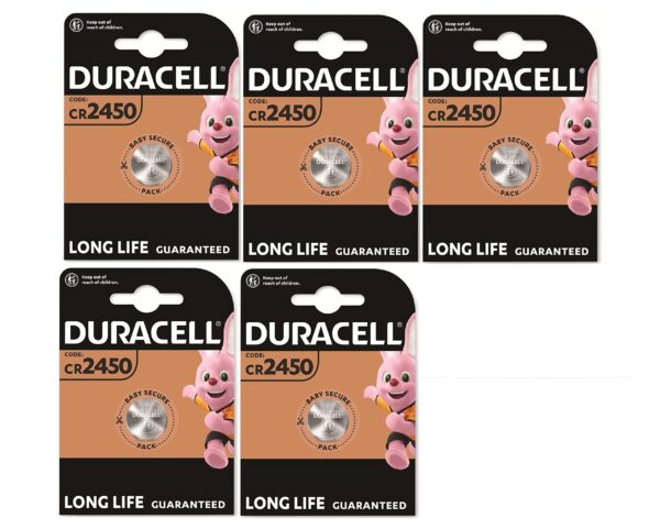 5X Duracell Cr 2450 Lithium (5 Blister Packs of 1 Battery) 5 Batteries