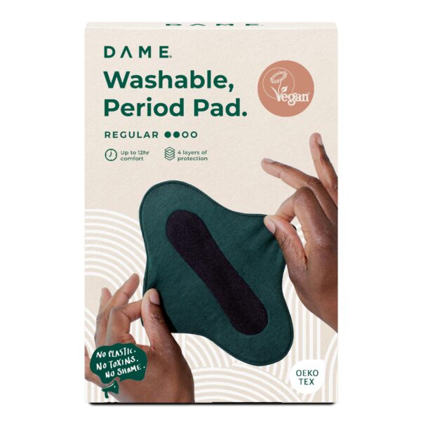 Dame Reusable Period Pad | Regular | Ultimate Comfort & Protection | Organic Cotton | Leak-Proof | Odour-Control | Washable Menstrual Pads for Medium Flows, Black