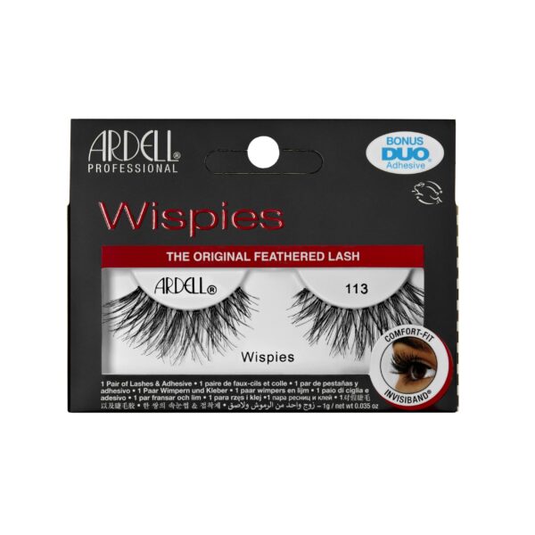 Ardell Wispies 113 False Eyelashes, Duo Adhesive Included, Medium Volume, Long Length, Vegan Friendly, 1 Pair (Pack of 1)