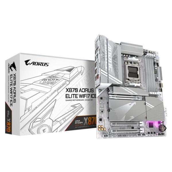 GIGABYTE X870 AORUS ELITE WIFI7 ICE Motherboard - Supports AMD Ryzen 9000 CPUs, 16+2+2 Phases Digital VRM, up to 8000MHz DDR5 (OC), 3xPCIe 5.0, Wi-Fi 7, 2.5GbE LAN, USB 4