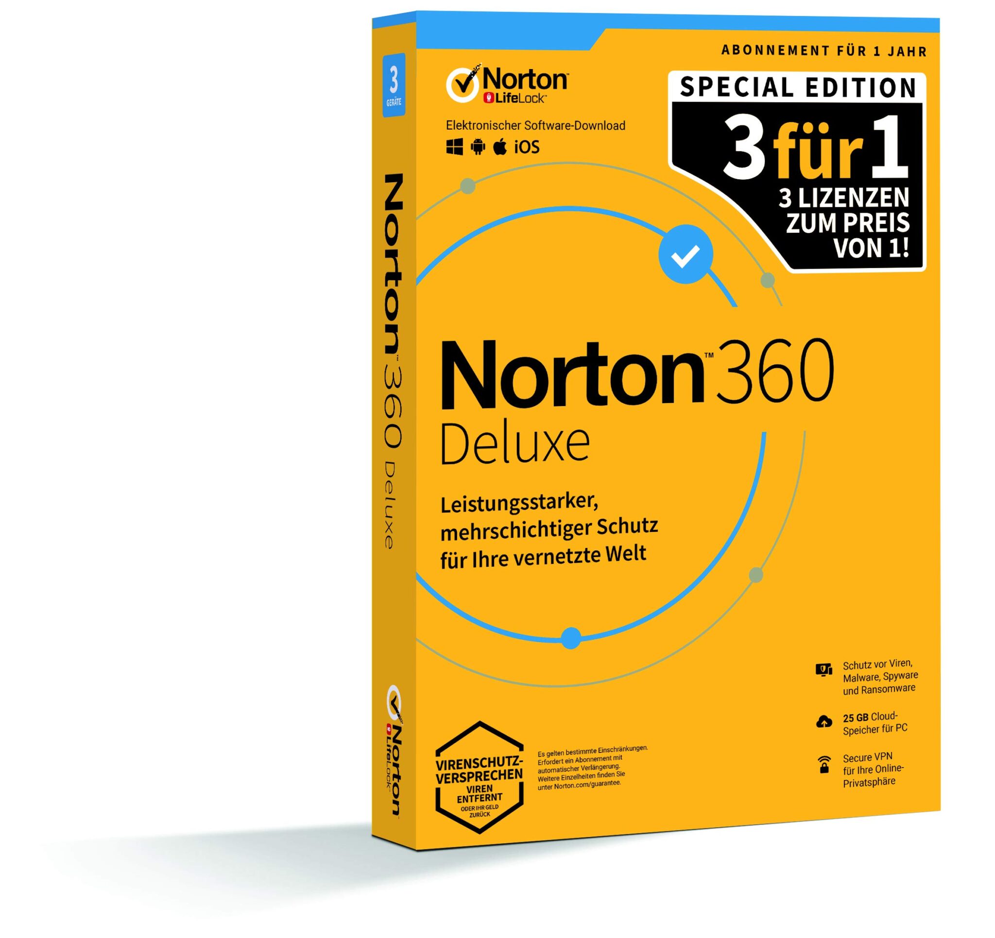 Symantec Norton 360 Deluxe 1 User (3 Device) / 1 Jahr 25GB Cloud-Speicherplatz Promo