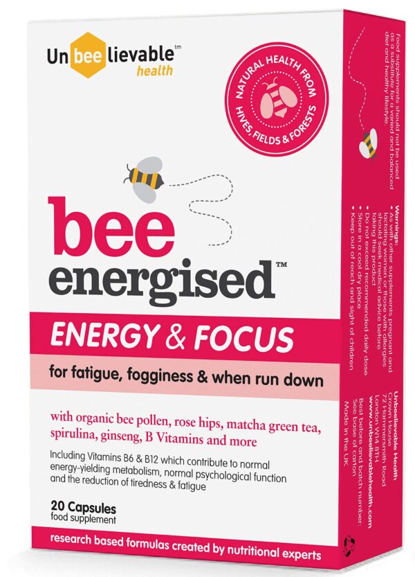 Unbeelievable Health Bee Energised Energy & Focus Supplement - Created by Nutritional Experts - Contains Bee Pollen, spirulina, Matcha and More - 1 Pack