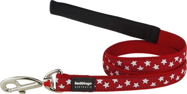 Red Dingo Dog Lead 1.2m Design, Stars White on Red, Size Small (15mm x 1.2m)