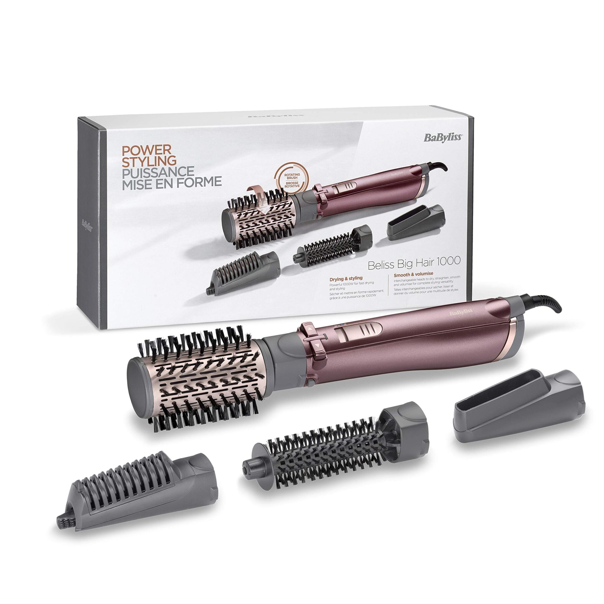 BaByliss AS960E brosse soufflante et fer à lisser Brosse soufflante à air Chaud À chaleur Or Rose 1000 W 2,25 m