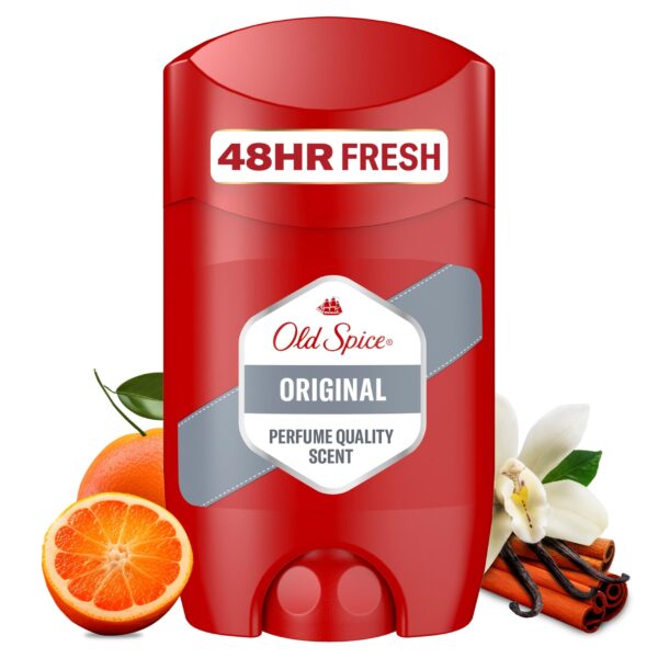 Old Spice Original Deodorant Stick for Men, 50 ml, 48H Fresh, Long-Lasting Fragrance in Perfume Quality, 0% Aluminium Salts, No Stains on Black and White, Made from 50% Recycled Plastic