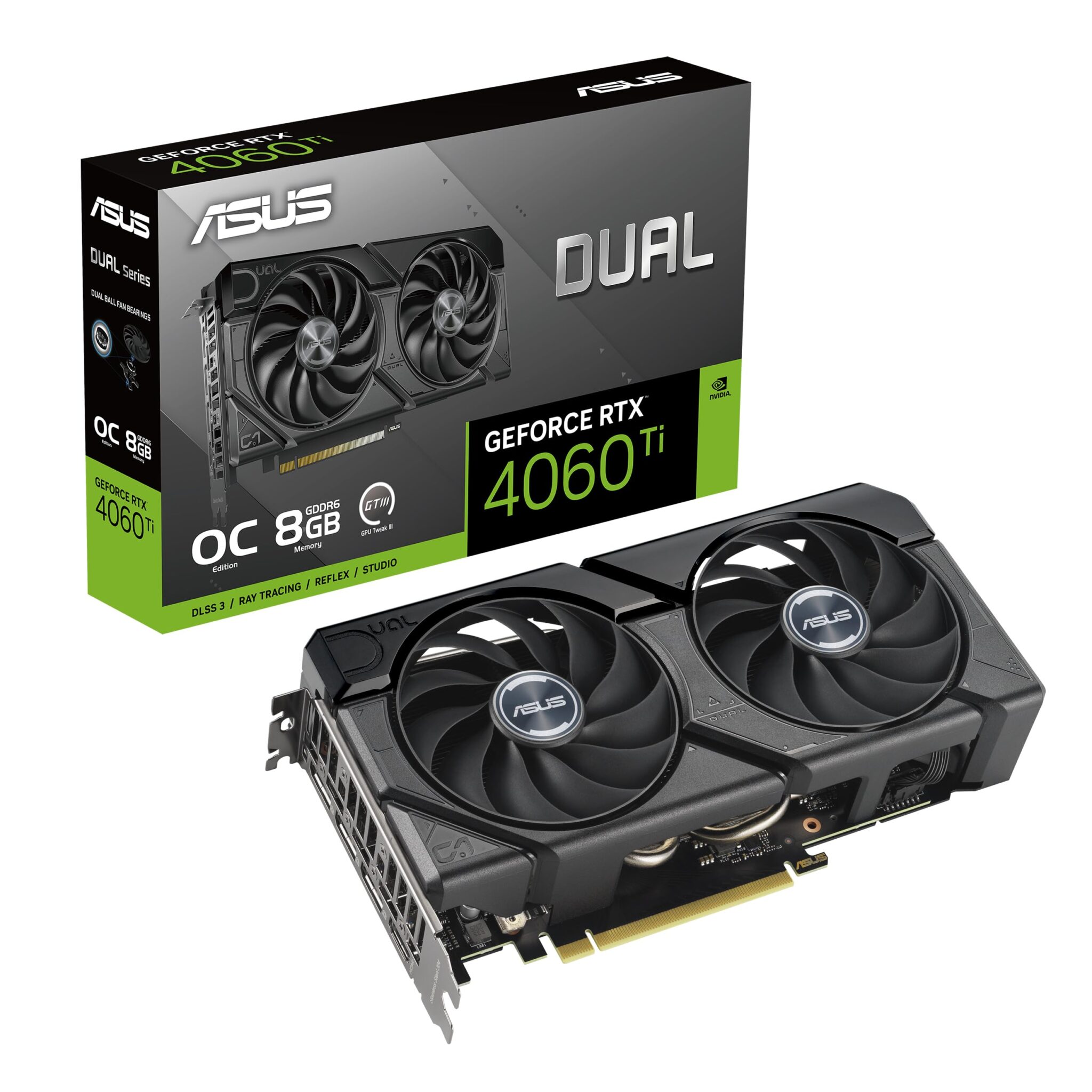 ASUS Dual GeForce RTX 4060 Ti EVO OC Edition 8GB GDDR6 (PCIe 4.0, 8GB GDDR6, DLSS 3, HDMI 2.1a, DisplayPort 1.4a, Axial-Tech Fan, 0dB Technology, Protective Backplate, Auto-Extreme)