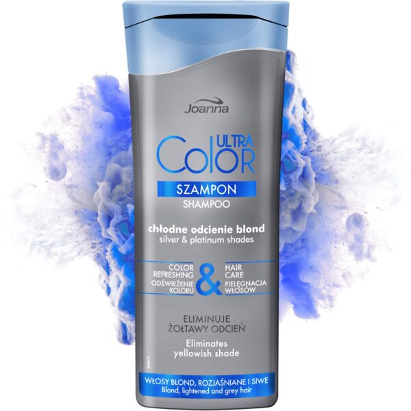 Joanna Ultra Color - Shampoo For Silver & Platinum Shades - Strengthening Revitalising Hair Shampoo - Colour Refreshing & Hair Care - Neutralises The Yellowish Tint - Restores Full Shine - 200 ml