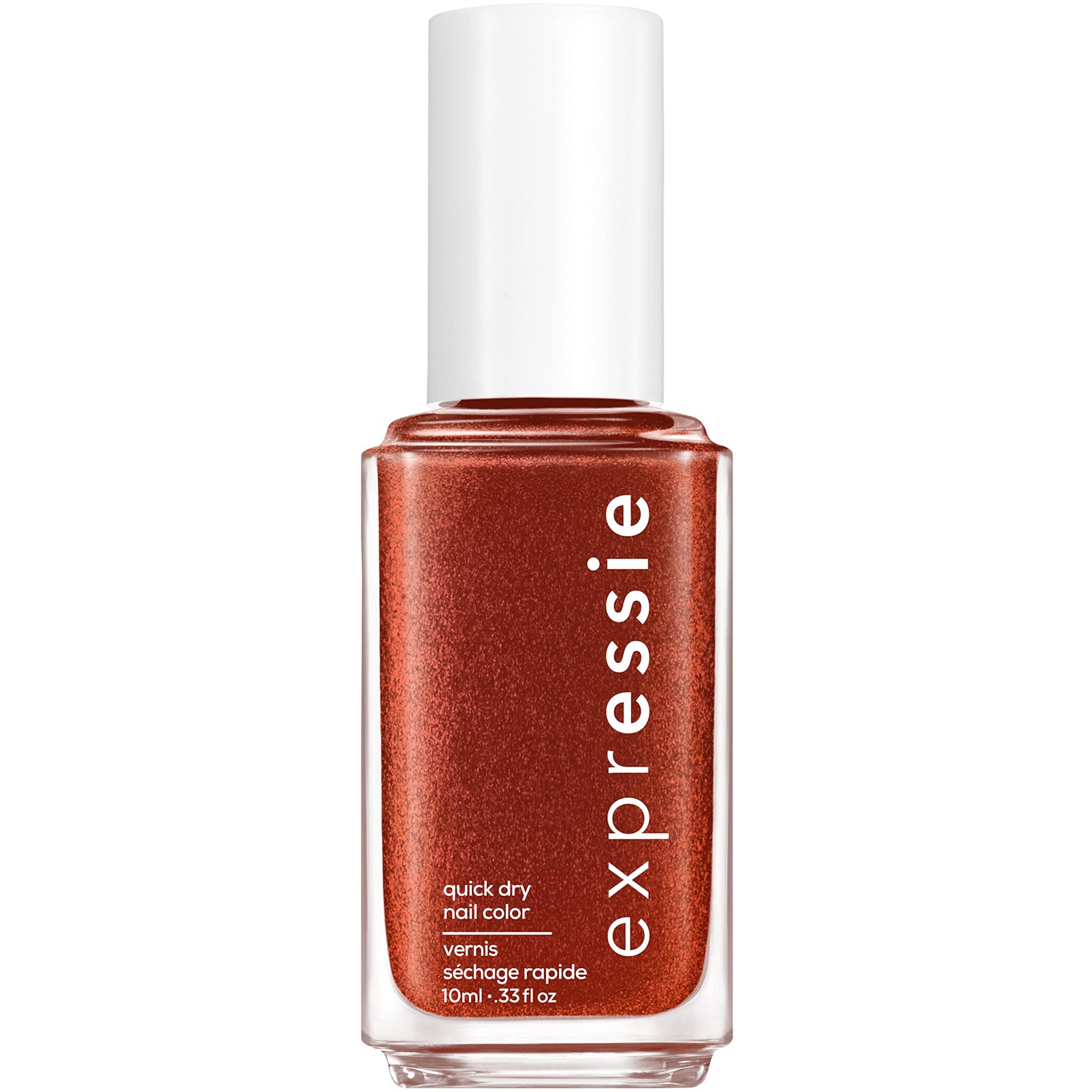 essie Expressie Nail Polish Quick Dry Formula, No Base Coat and Top Coat Needed, Vegan, Angled Brush, Red Burgundy Shimmer Nail Varnish 270 Misfit Right In