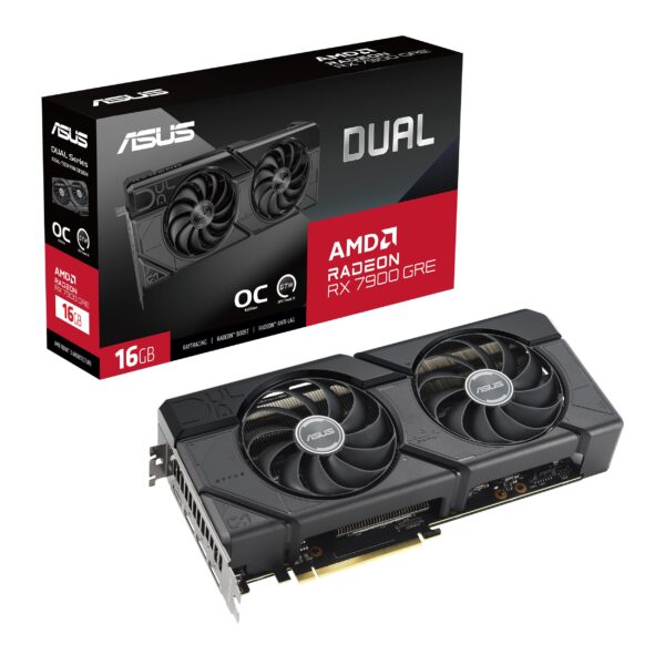 ASUS Dual Radeon RX 7900 GRE OC Edition 16GB GDDR6 Gaming Graphics Card (AMD Radeon RX7900 GRE, PCIe 4.0, 1x HDMI 2.1, 3X DisplayPort 2.1, DUAL-RX7900GRE-O16G)