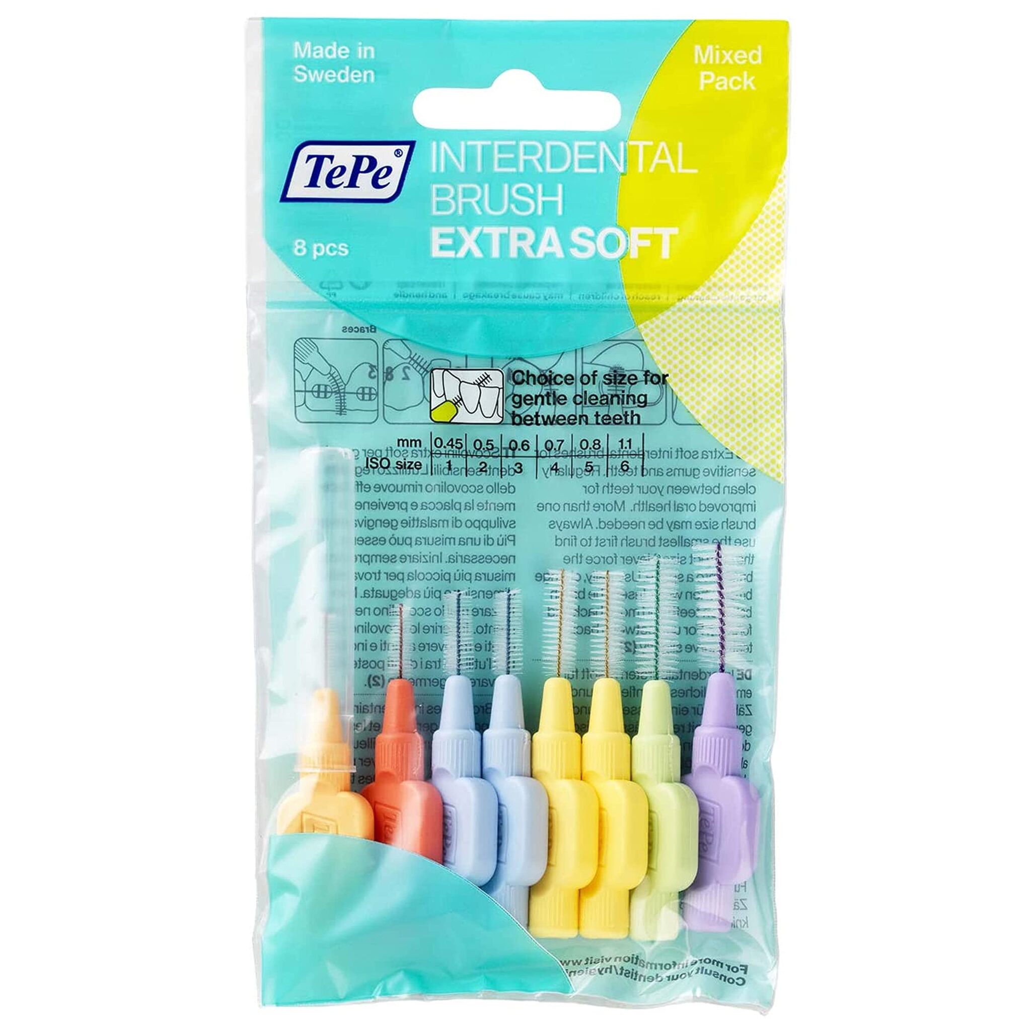 TePe Extra Soft interdental brushes - Gentle cleaning of interdental spaces - 2 x 8 brushes of various diameters - One color per diameter