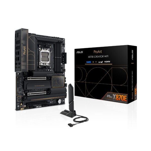 ASUS ProArt X870E-CREATOR WIFI, AMD X870E ATX motherboard, PCIe 5.0 x16 slots with full support for next-gen GPUs, 16+2+2 power stages, DDR5, dual USB4, 10 Gb & 2.5 Gb LAN, WiFi 7, four M.2 slots