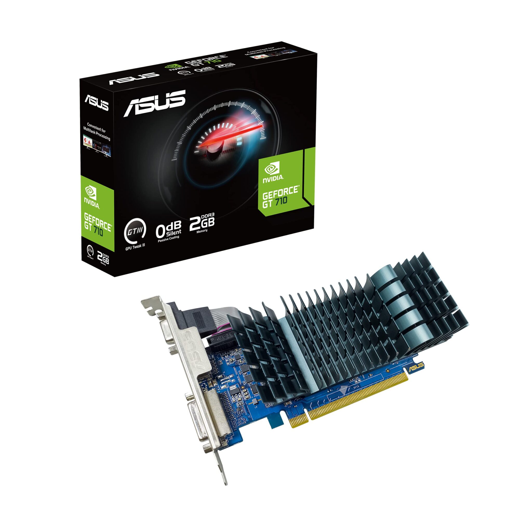 ASUS NVIDIA GeForce GT 710 Graphics Card (PCIe 2.0, 2GB DDR3 Memory, Passive Cooling, Auto-Extreme Technology, GPU Tweak III)