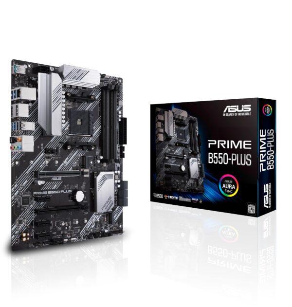 ASUS PRIME B550-PLUS AMD B550 (Ryzen AM4) ATX Motherboard (dual M.2, PCIe 4.0, DDR4 4400, 1 Gb Ethernet, DisplayPort/HDMI, USB 3.2 Gen 2 Type-A and Type-C, Aura Sync RGB Headers Support)