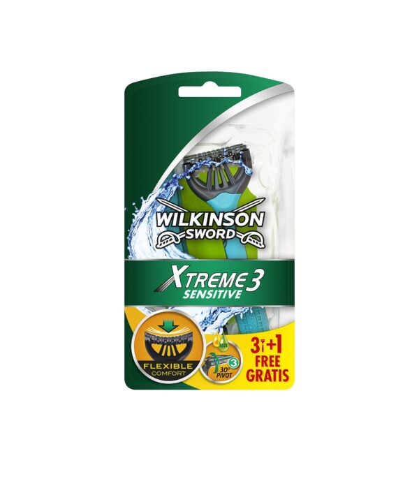 Wilkinson Sword Xtreme 3 Sensitive Disposable Razors Pack of 3 + 1 Free