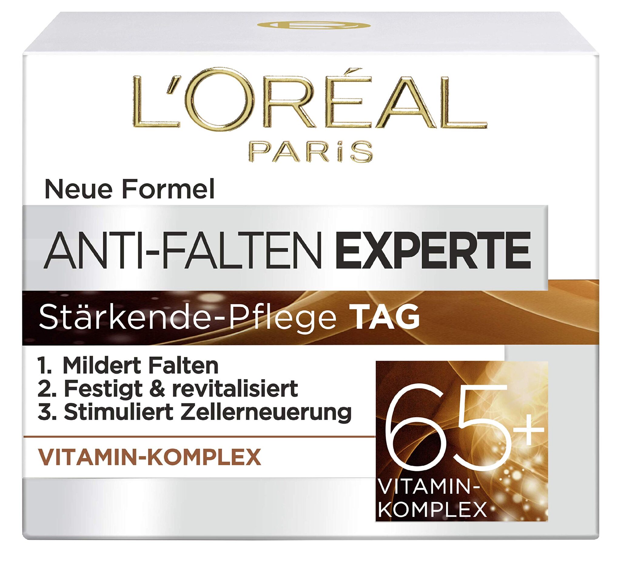 L'Oréal Paris Anti-Falten Experte Tagescreme 65+, Anti-Age Gesichtscreme mit Vitamin Komplex, mildert tiefere Falten, festigt und vitalisiert die Haut, 50ml