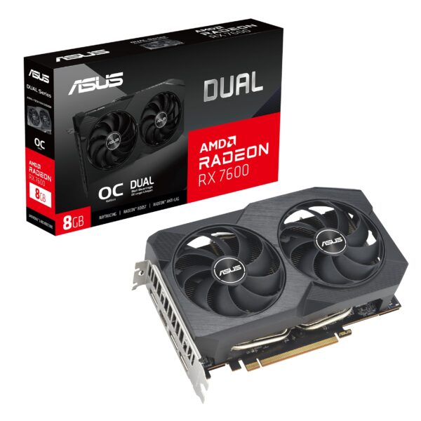 ASUS Dual AMD Radeon RX 7600 V2 OC Edition 8GB GDDR6 Graphics Card (AMD RDNA 3, PCIe 4.0, 8GB GDDR6 memory, HDMI 2.1, DisplayPort 1.4a, Axial-tech fan design, 0dB technology)