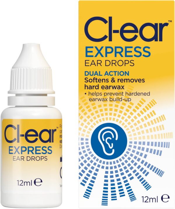 Cl-Ear Express Ear Drops - Dual Action Ear Wax Removal, Softens and Breaks Up Hardened Ear Wax, Easy Squeeze Dropper, Reduces The Need for Syringing - Audiologist Recommended - 12 ml (1 Pack)