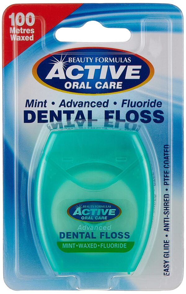 Beauty Formulas Active Oral Care Advanced Dental Floss with Mint Wax Fluoride, 100 Metre Size