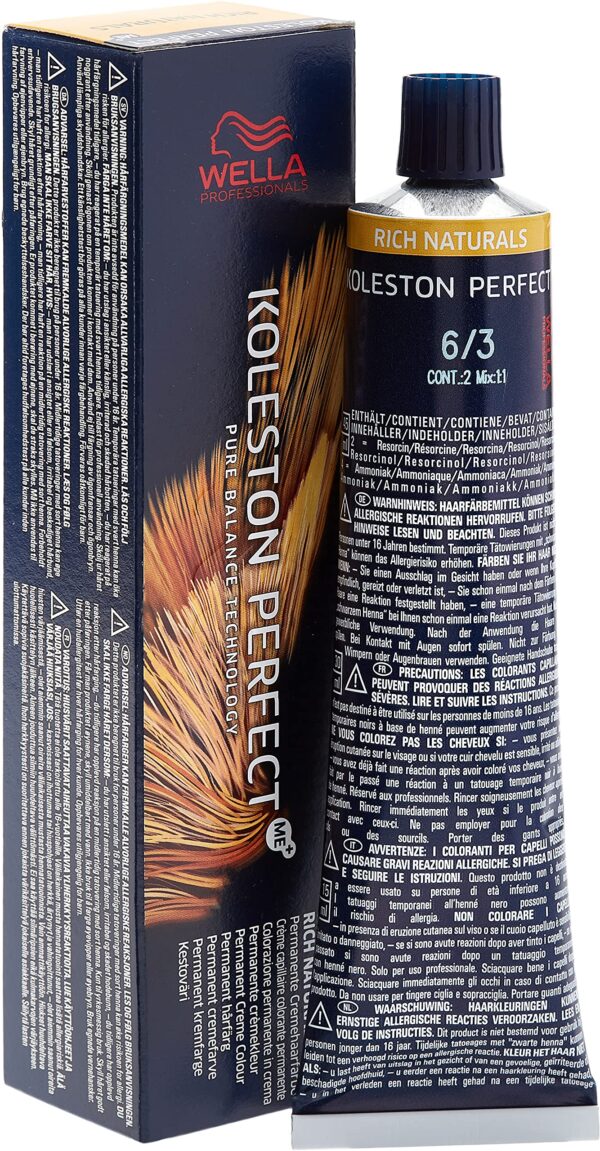 Wella Koleston Perfect Me+ Rich Naturals Permanent Hair Colour Cream, No. 6/3 Dark Blonde Gold, 60 ml