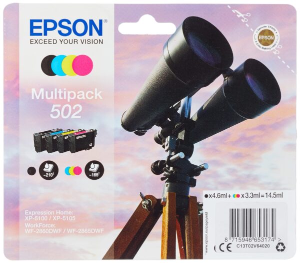 Epson BINOCULARS MULTIPACK 4-COLOURS 502 INK BLACK 4.6ML - CMY 3.3ML