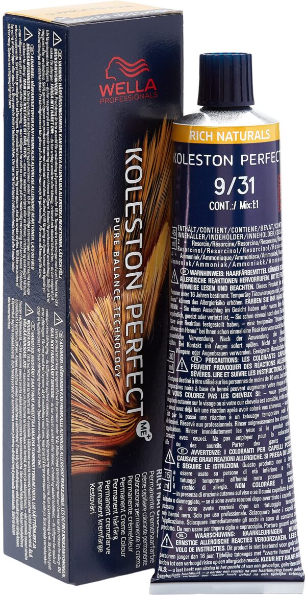 Wella Koleston Perfect Me+ Rich Naturals Permanent Hair Colour Cream, No. 9/31 Light Blonde Gold Ash, 0.66 kg 8005610652610