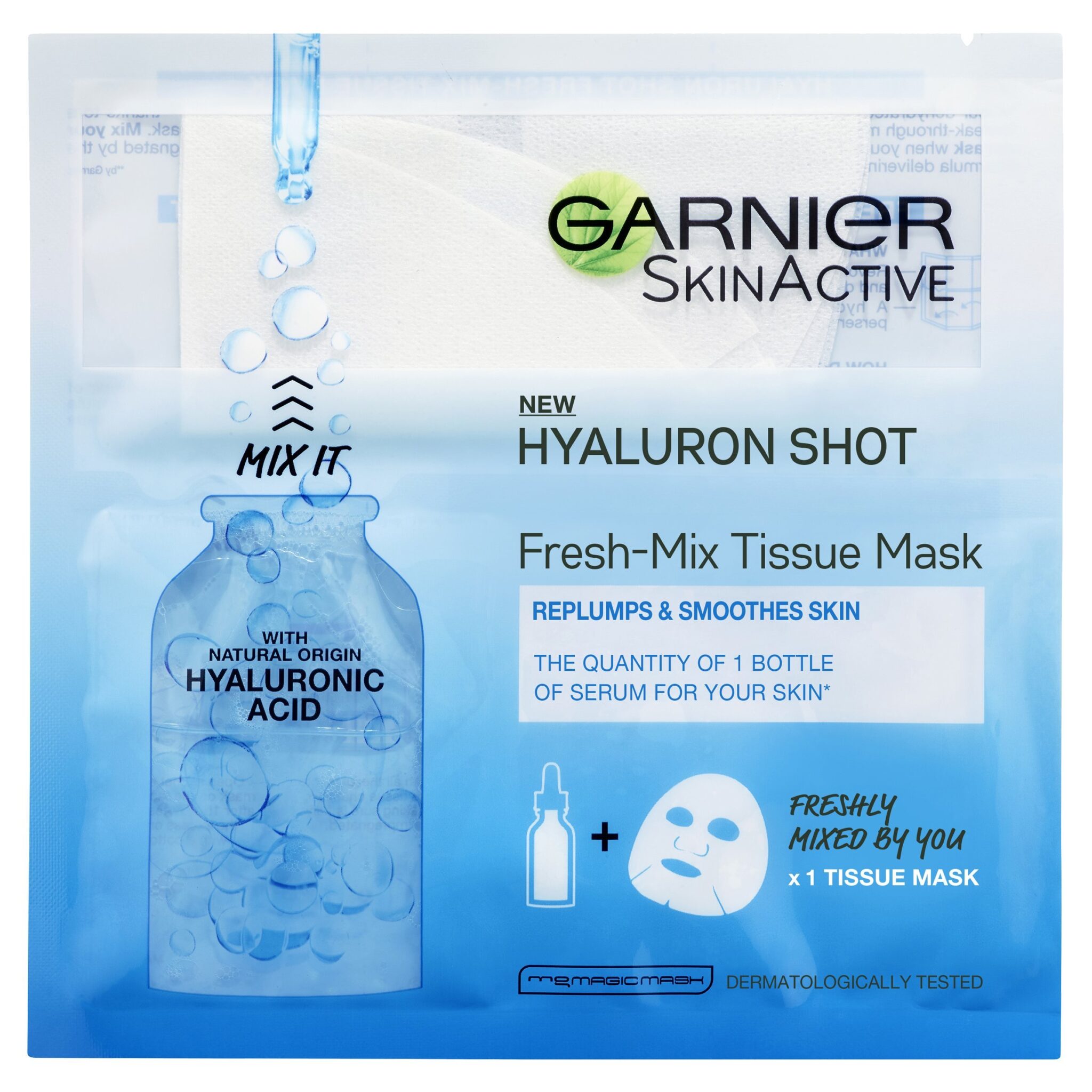 Garnier Fresh-Mix Replumping Tissue Mask, Hyaluronic Acid Tissue Face Sheet Shot Mask 33 g