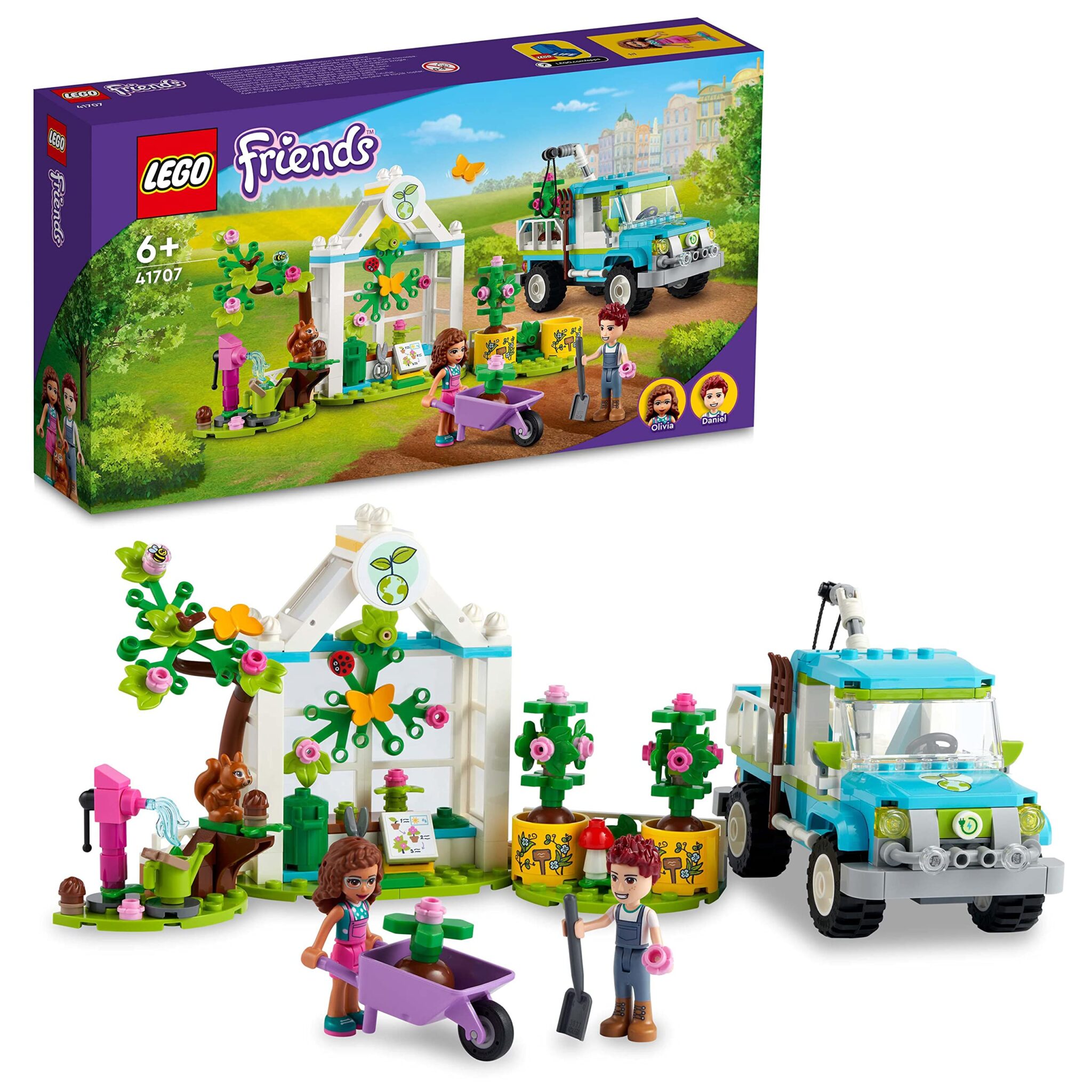 LEGO 41707 Friends Tree-Planting Vehicle Flower Garden Building Set with Toy Car, Olivia Mini-Doll and Animal Figures, Nature Inspired Summer Set