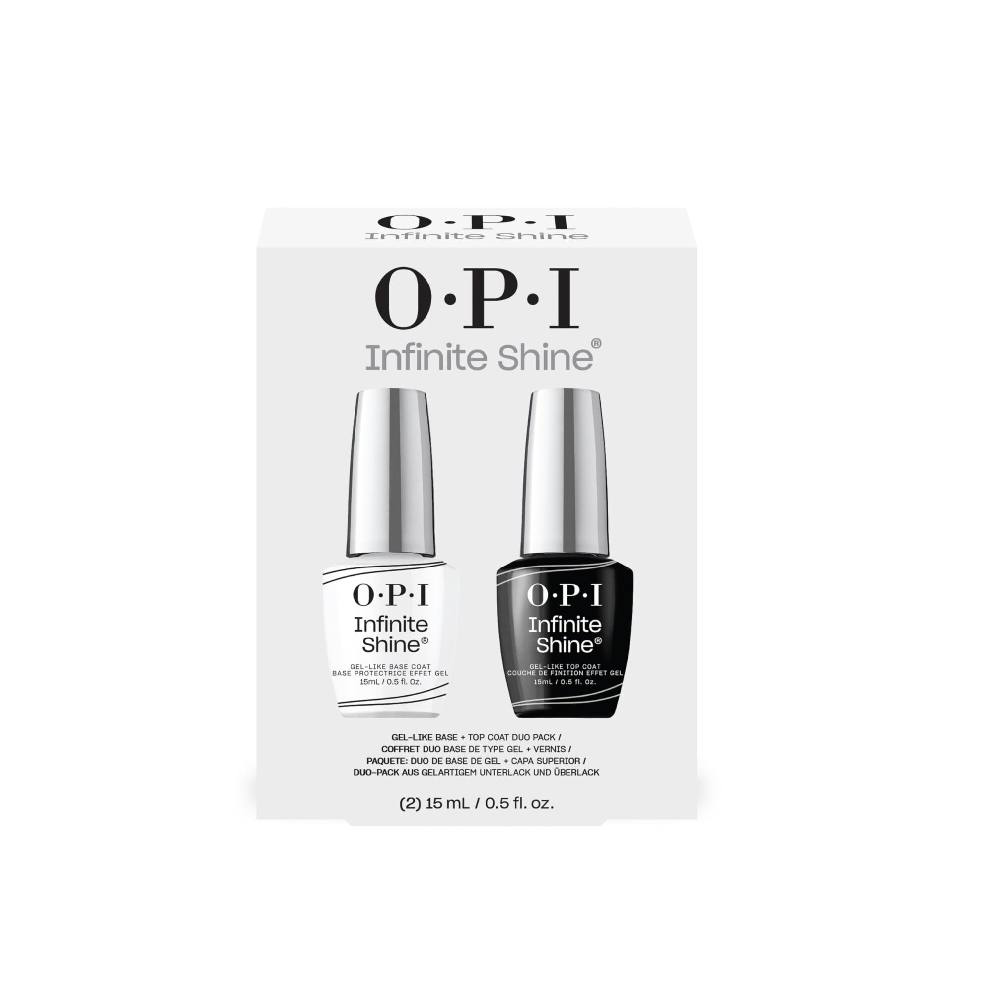 OPI Nail Polish, Infinite Shine Long-wear System, 2nd Step, Gel-Like Nail Varnish with no UV lamp needed, Base Coat & Top Coat Duo Pack, 2x 15ml