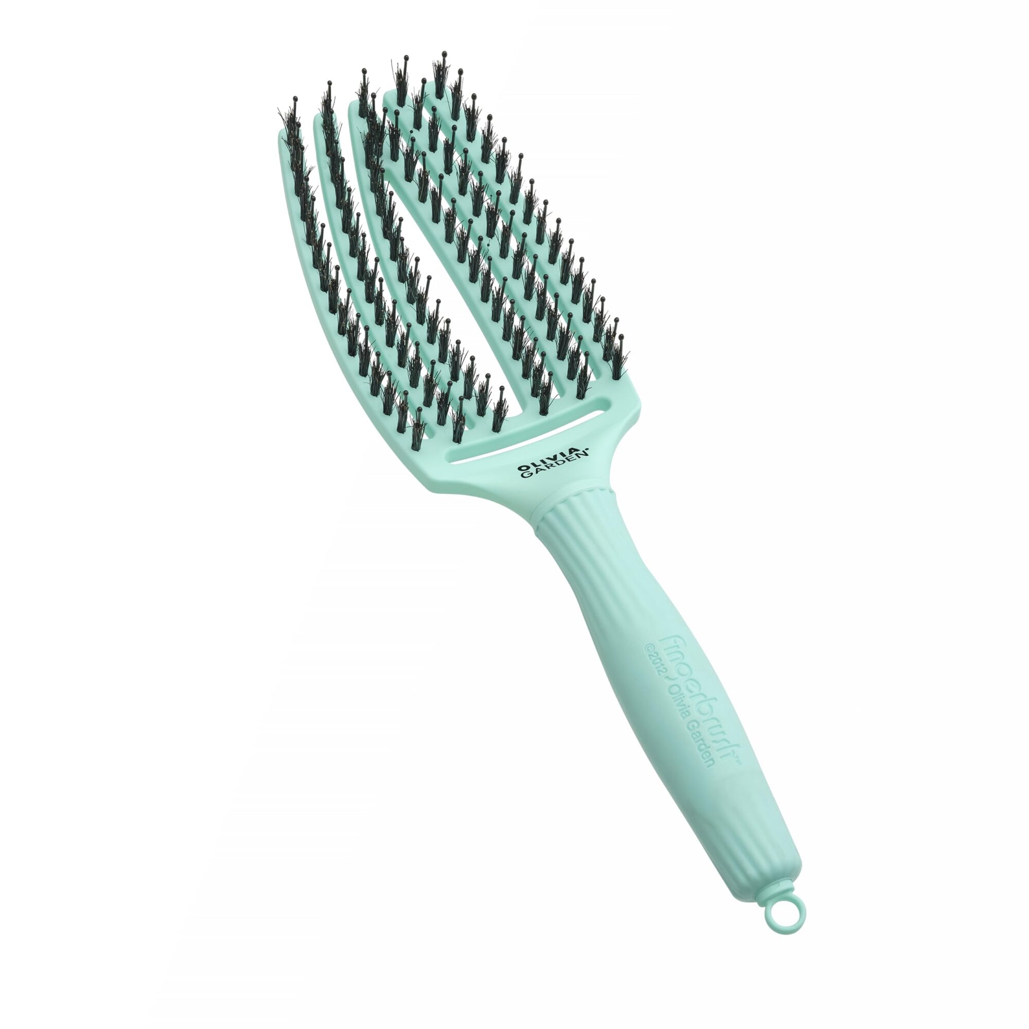 Olivia Garden Fingerbrush Care Iconic - Medium - Mint - Detangling Hairbrush with Boar & Nylon Bristles for Ultimate Shine & Smooth Styling