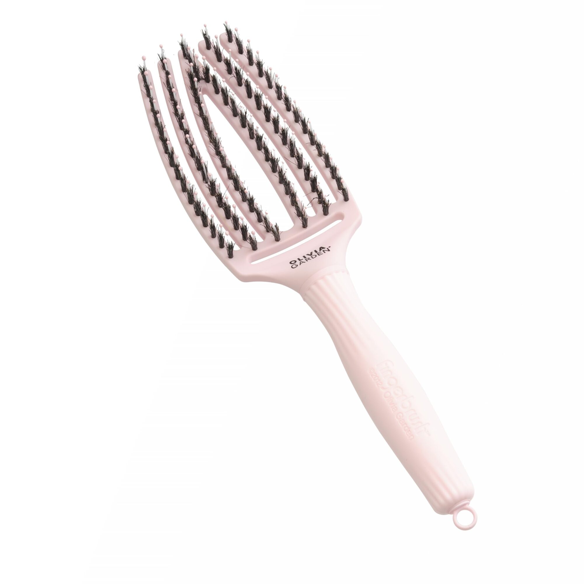 Olivia Garden Fingerbrush Care Iconic - Medium - Pastel Pink - Detangling Hairbrush with Boar & Nylon Bristles for Ultimate Shine & Smooth Styling