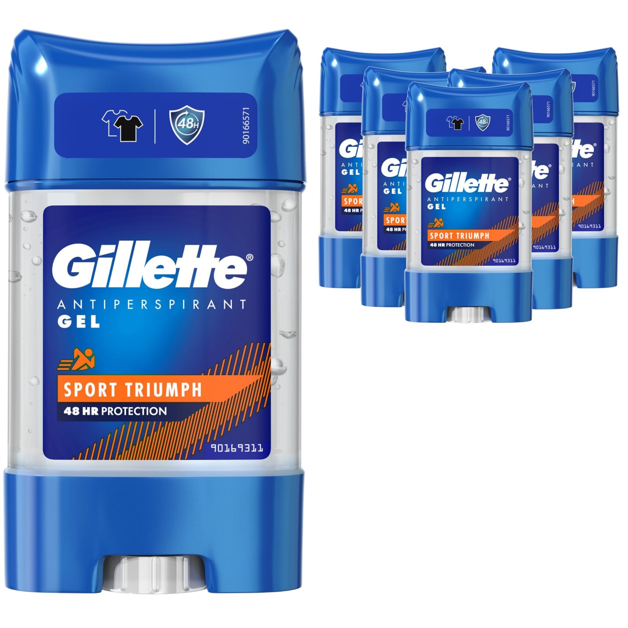 Gillette Antiperspirant Clear Gel Deodorant For Men, 48-Hour Invisible Sweat and Odour Protection, Pack of 6, 420 ML (6 X 70 ML), Sport Triumph